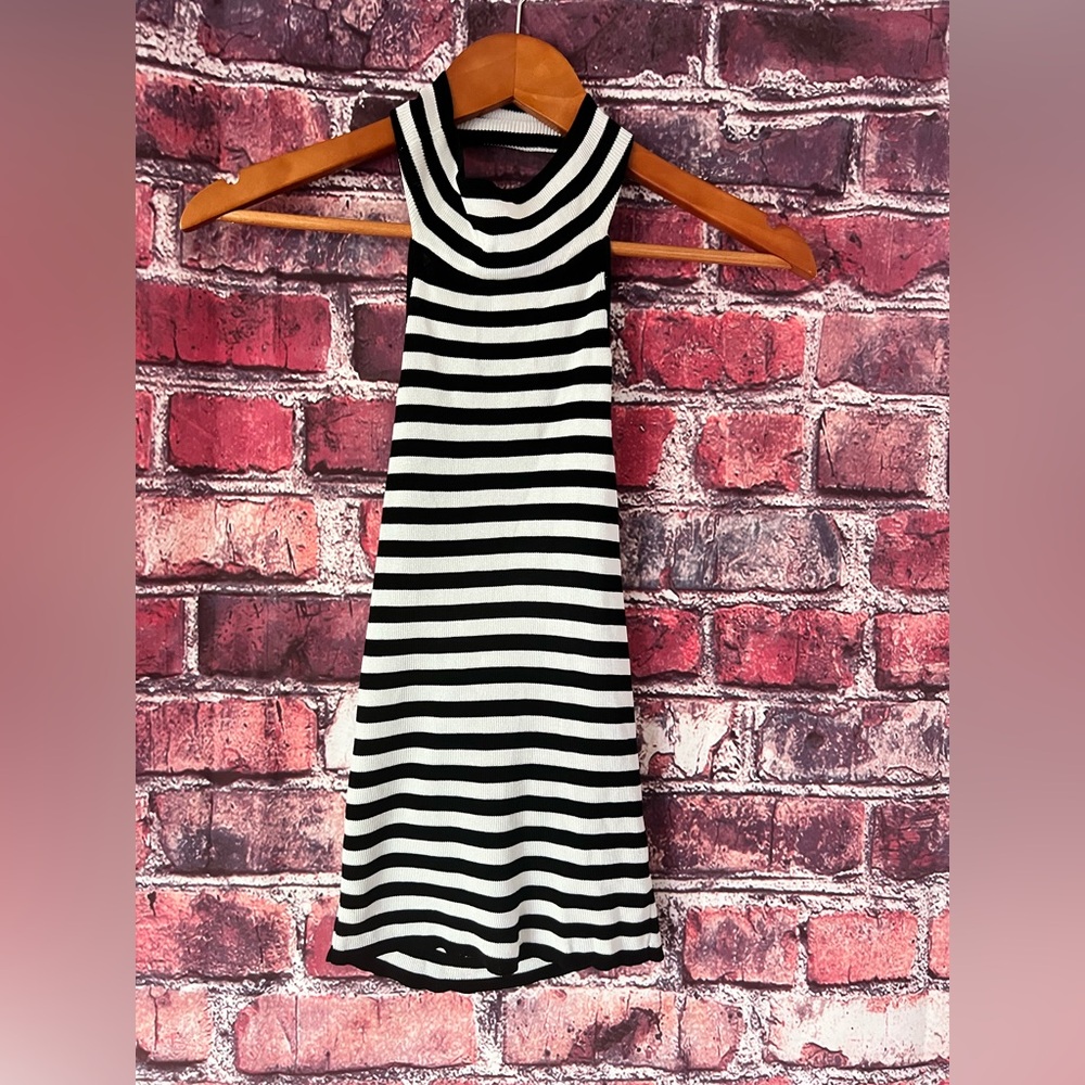 Anthropologie Black and White Striped Halter Top